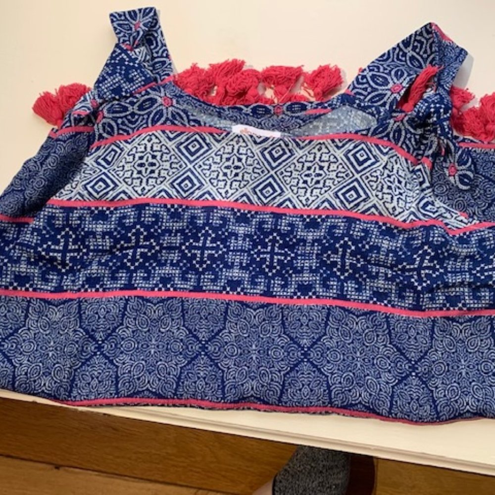 NEW Girl's Ella Moss Blue Print Crinkle Tank Top